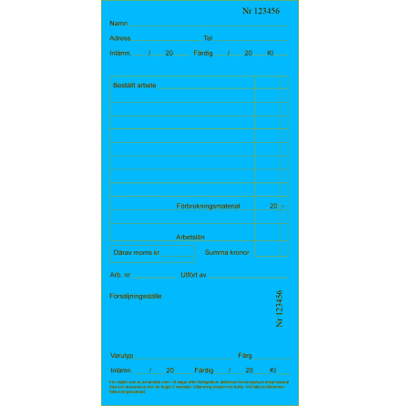 Arbetskort Bl 200 st/block